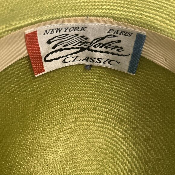 Mr John Vintage Hat 1980s style wide brim green gold white trim Flawed stained main image 14